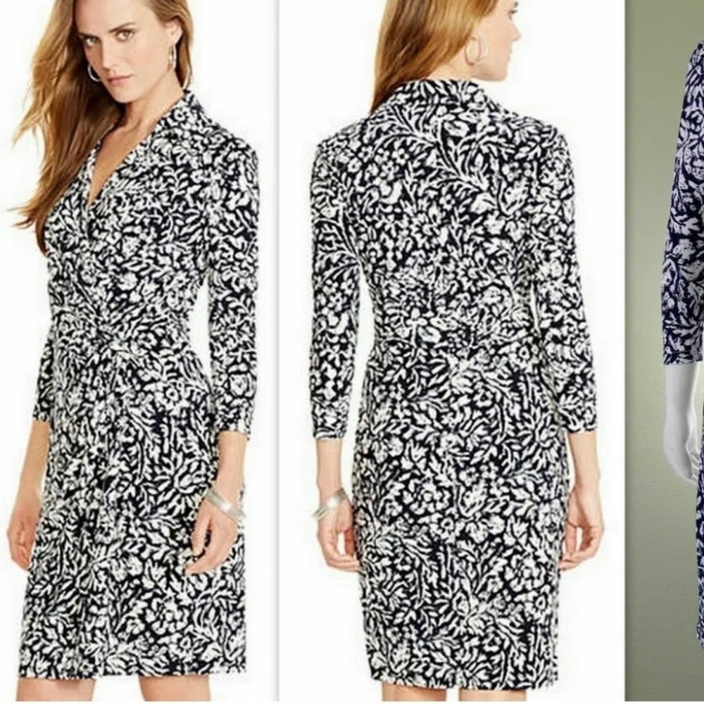 Lauren Ralph Lauren Black and White Floral Wrap Dress